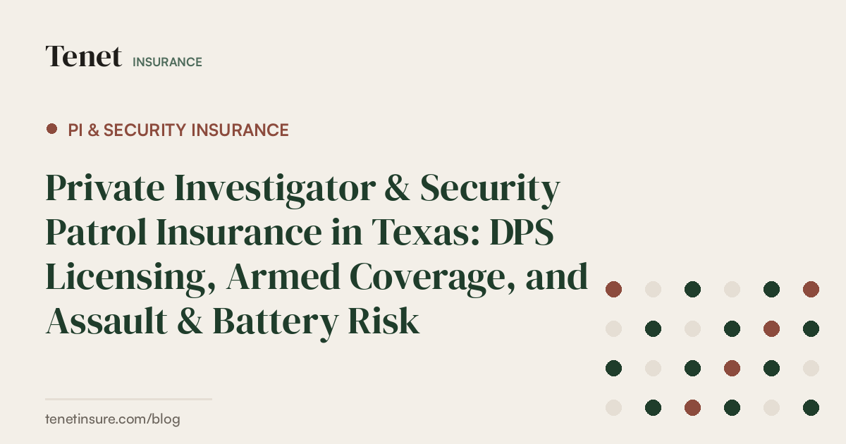 PI & Security Insurance — Tenet Insurance guide
